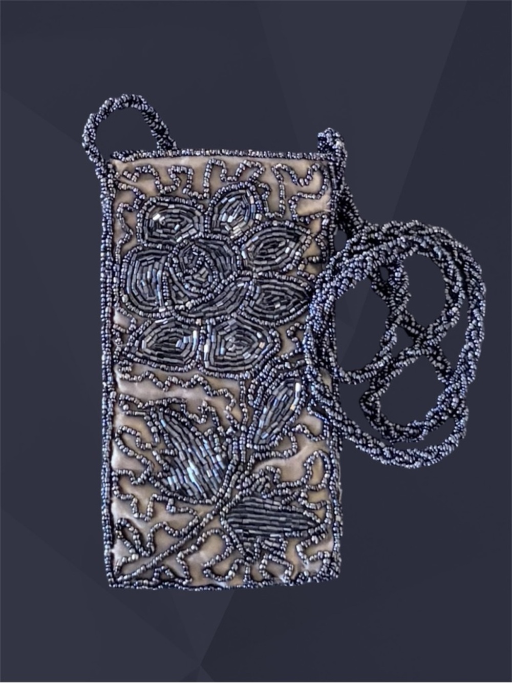 VTG Handmade Blue Gray Floral Satin Sequin Glasses Phone Pouch